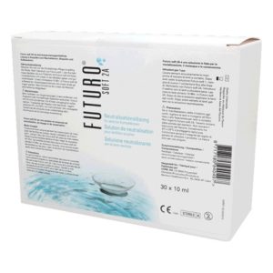 Boîte de 30 mono-doses de solution de neutralisation en deux phases Futuro Soft 2A pour lentilles de contact souples, 10 ml chacune, sans conservateurs.