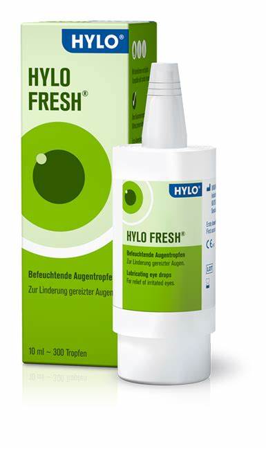 Flacon de larmes artificielles Hylo Fresh pour soulager la sécheresse oculaire avec une formule hydratante rafraîchissante pour un confort oculaire immédiat.
